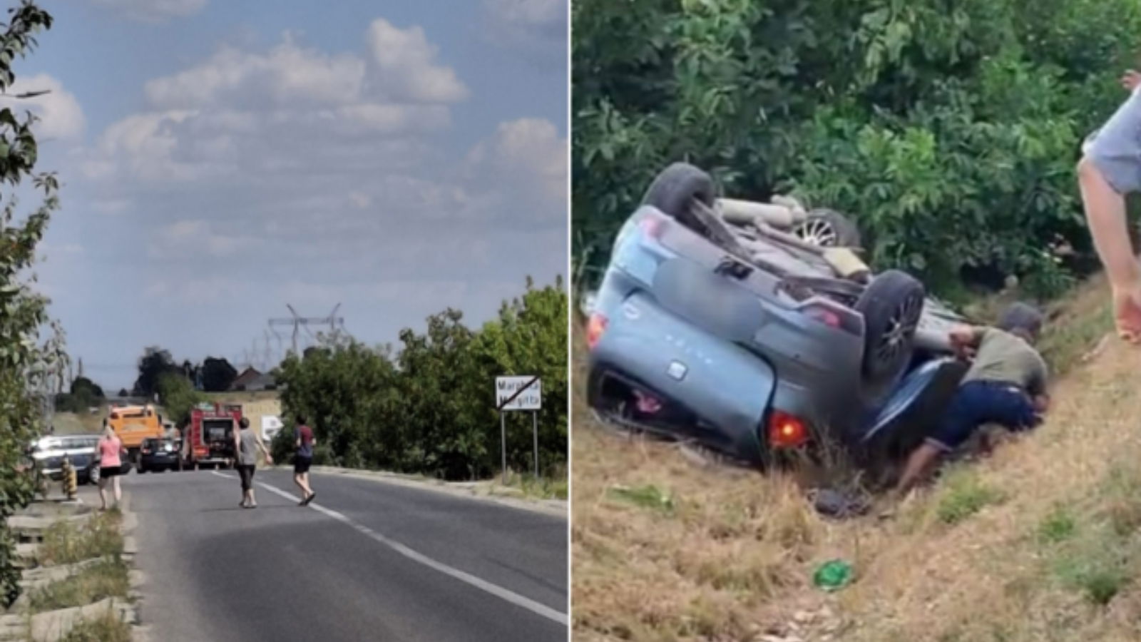 Felborult egy autó Margittánál, egy személy a roncsok közé szorult | VIDEÓ
