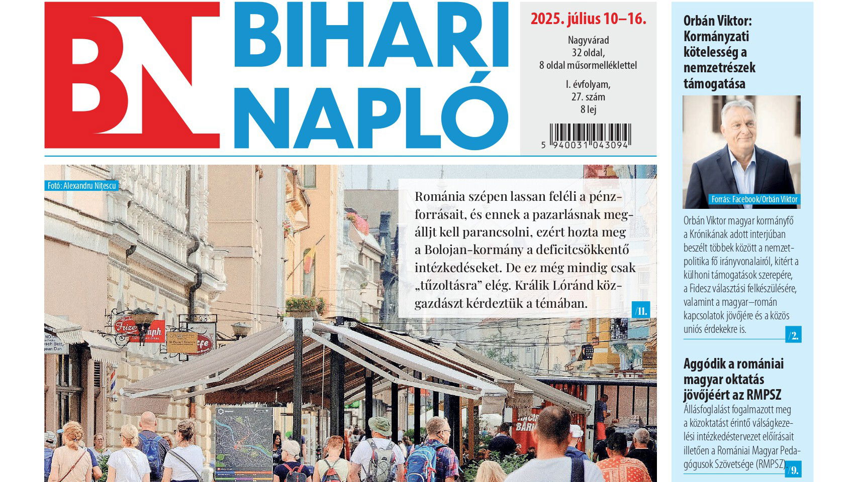 A Bihari Napló-hetilap július 10-i számának tartalmából