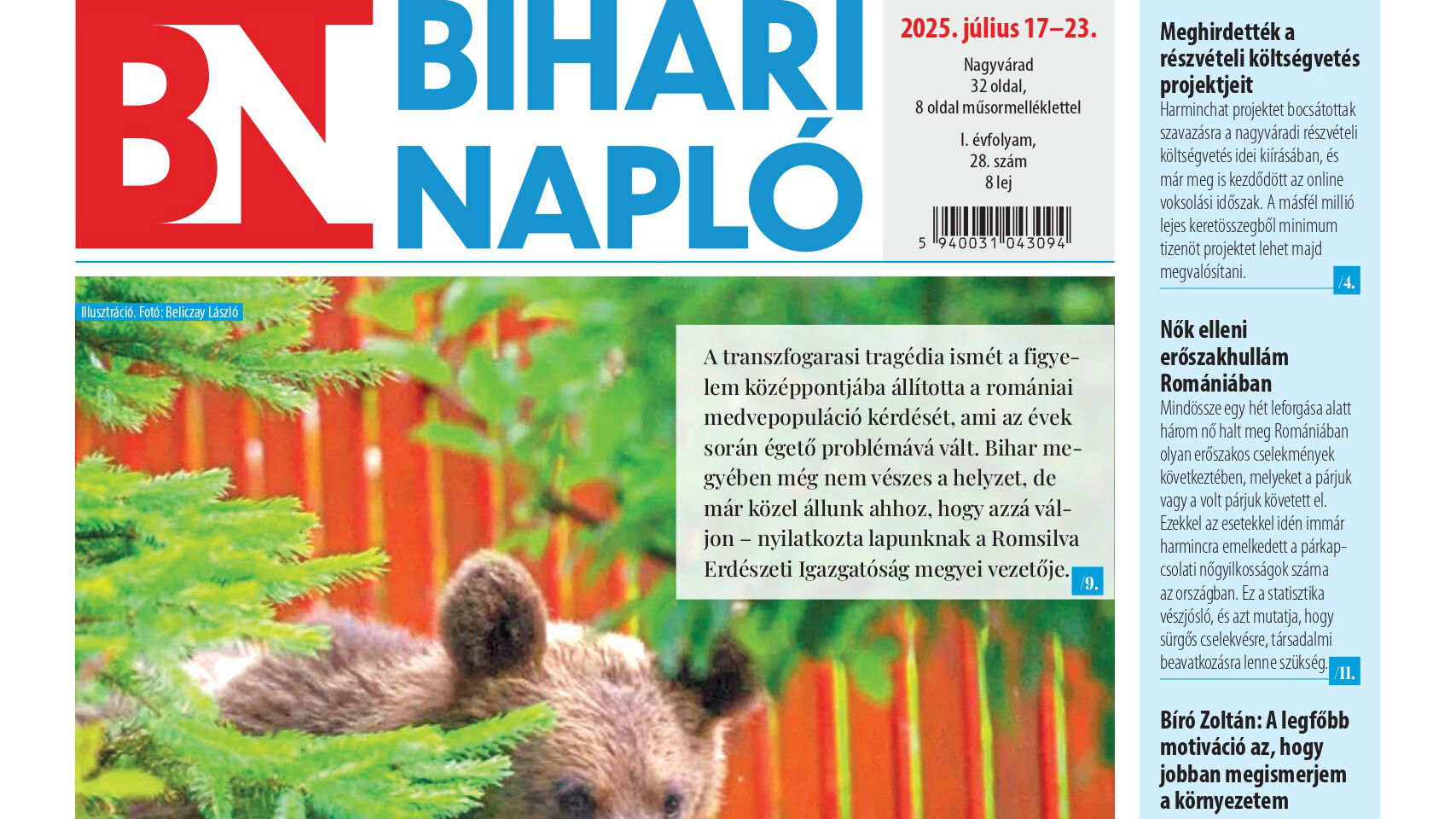 A Bihari Napló-hetilap július 17-i lapszámának tartalmából