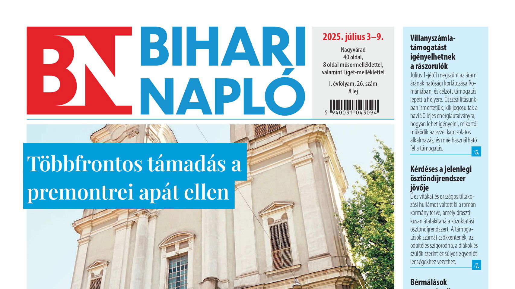 A Bihari Napló július 3-i lapszámának tartalmából