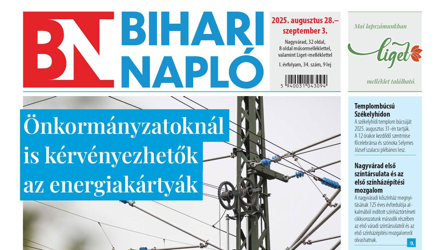 A Bihari Napló-hetilap augusztus 28-i lapszámának tartalmából