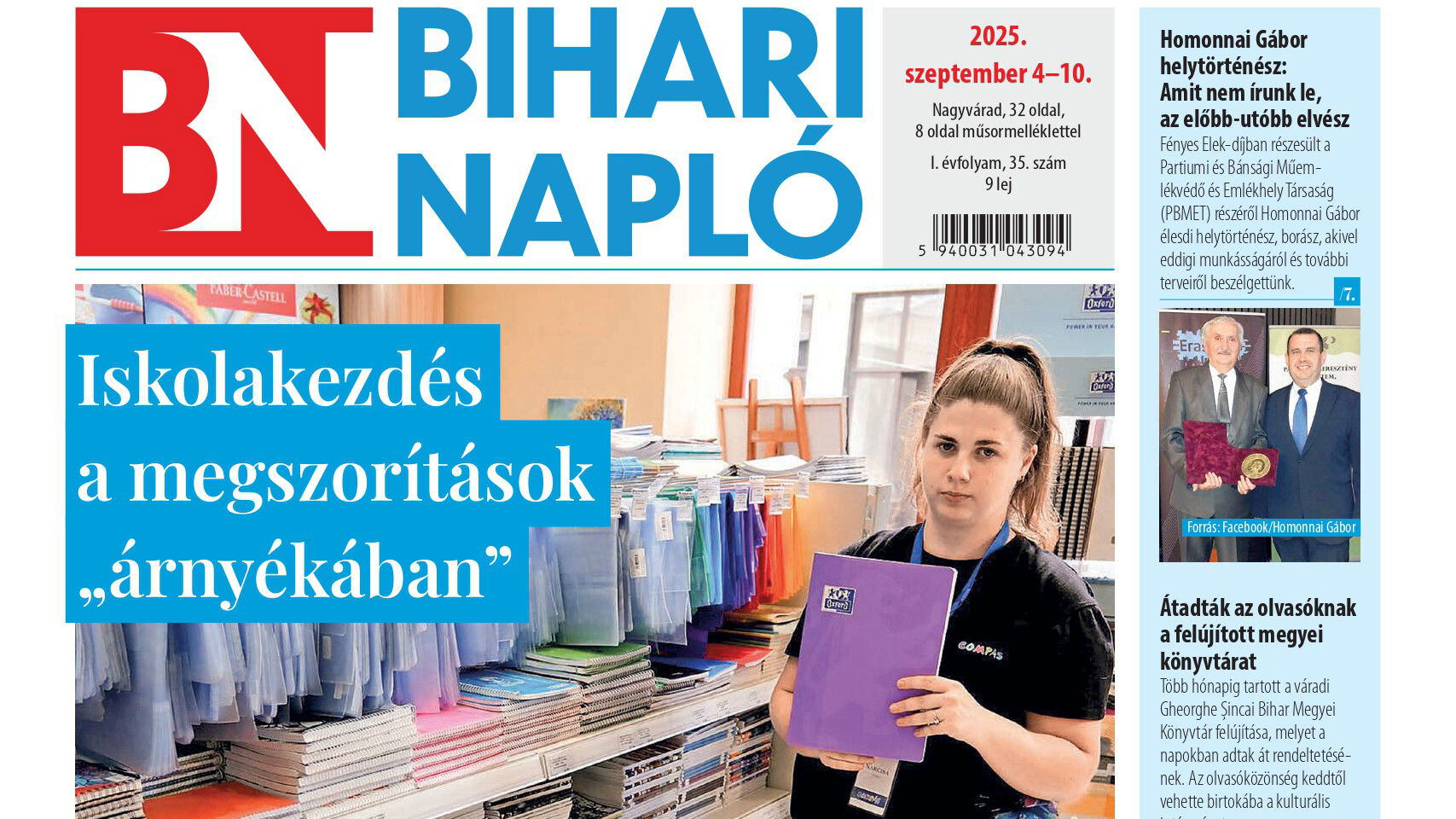 A Bihari Napló-hetilap szeptember 4-i lapszámának tartalmából