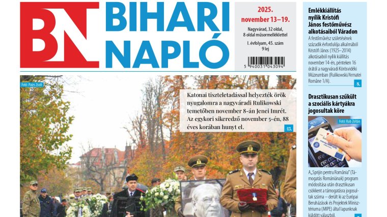 A Bihari Napló hetilap november 13-i lapszámának tartalmából