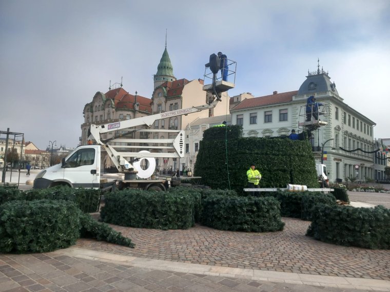 Elkezdték a rekordméretű karácsonyfa felállítását | VIDEÓ