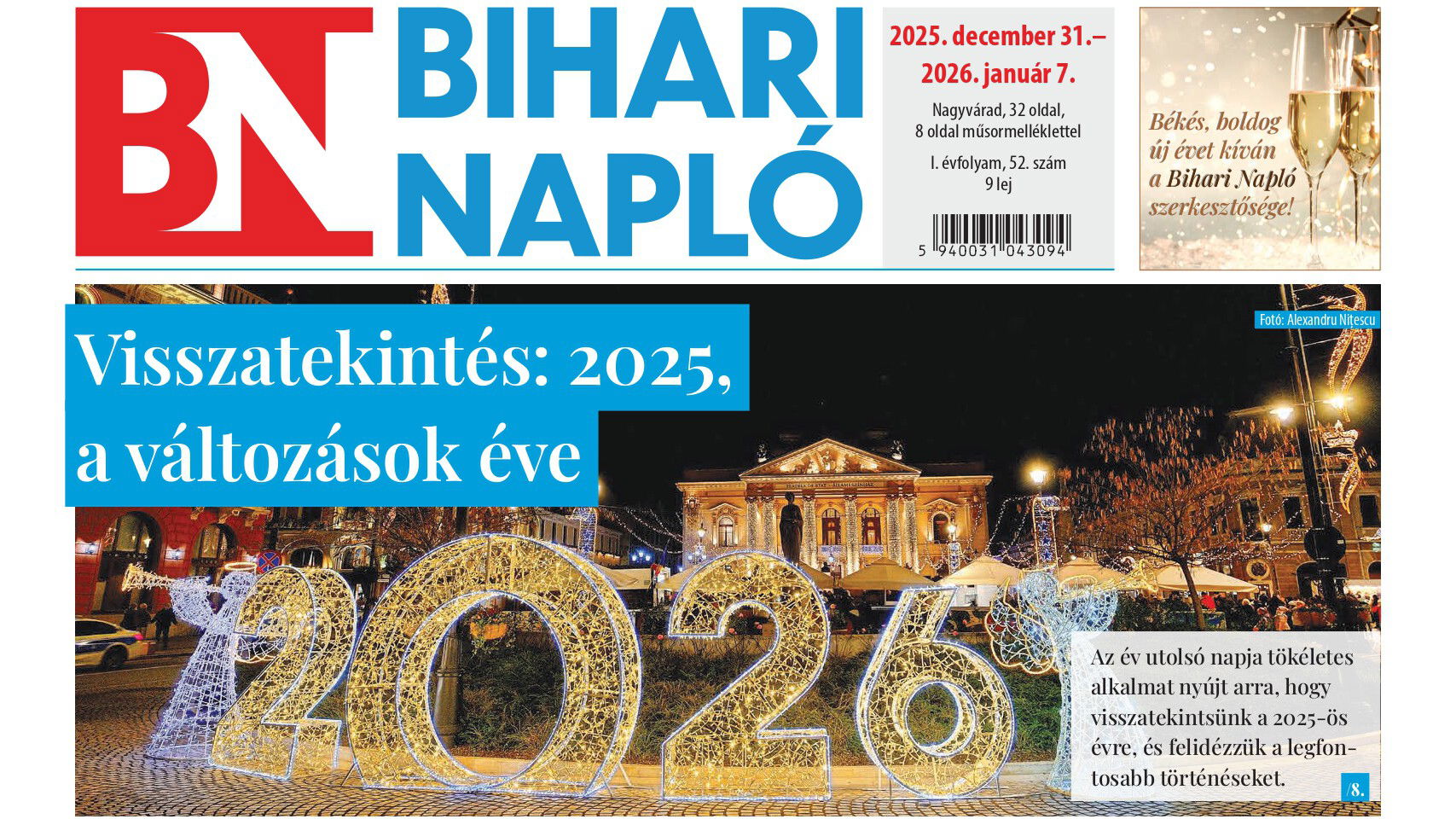 A Bihari Napló hetilap december 31-i lapszámának tartalmából