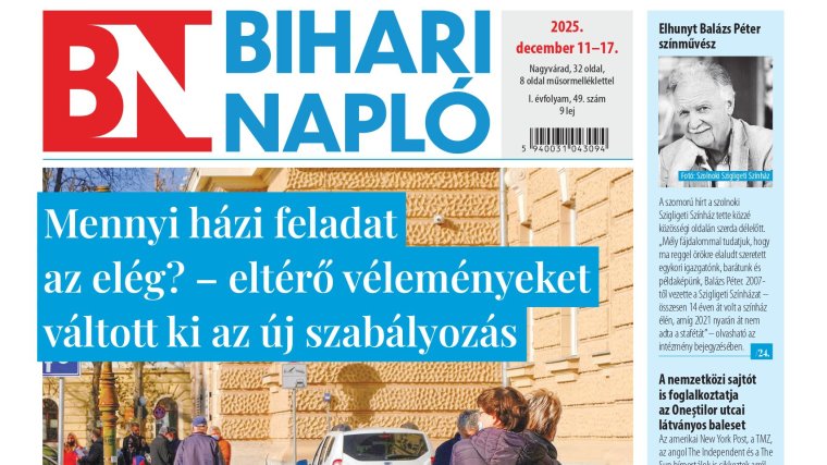 A Bihari Napló hetilap december 11-i lapszámának tartalmából