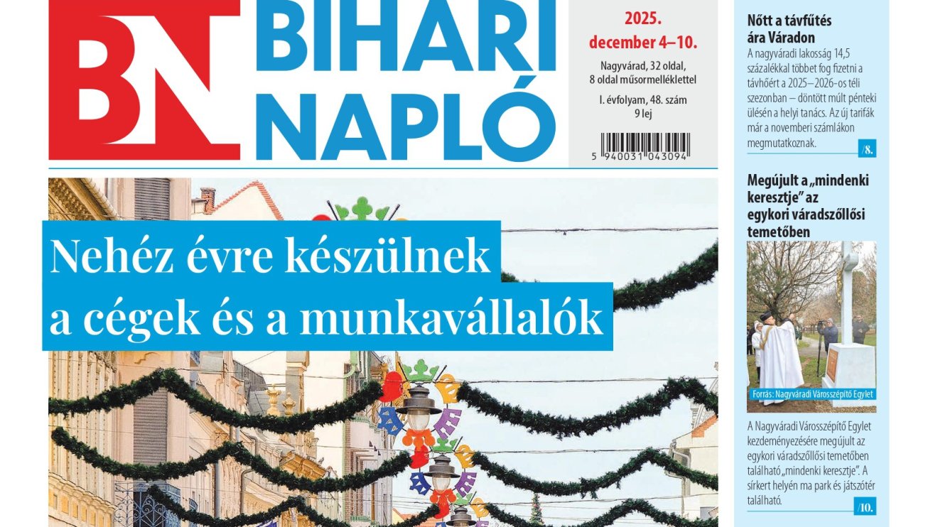 A Bihari Napló hetilap december 4-i lapszámának tartalmából