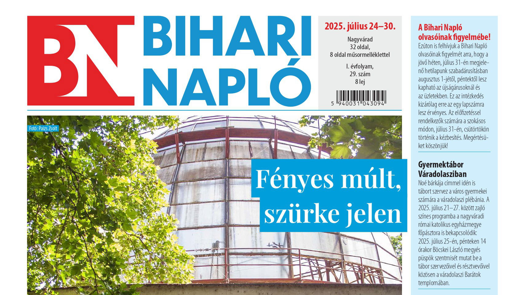 A Bihari Napló-hetilap július 24-i lapszámának tartalmából