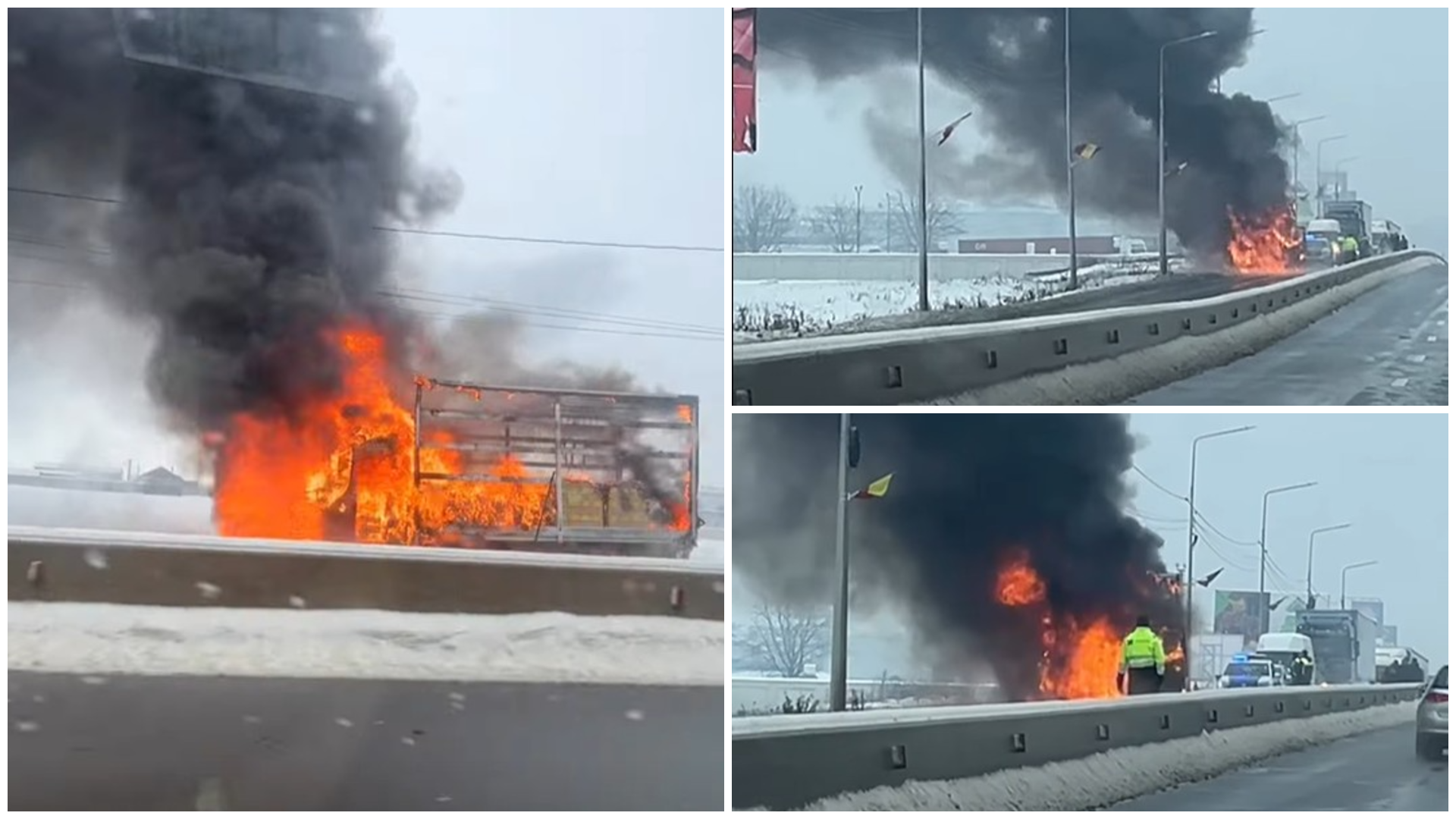 Teljesen kiégett egy teherautó a váradi reptér mellett