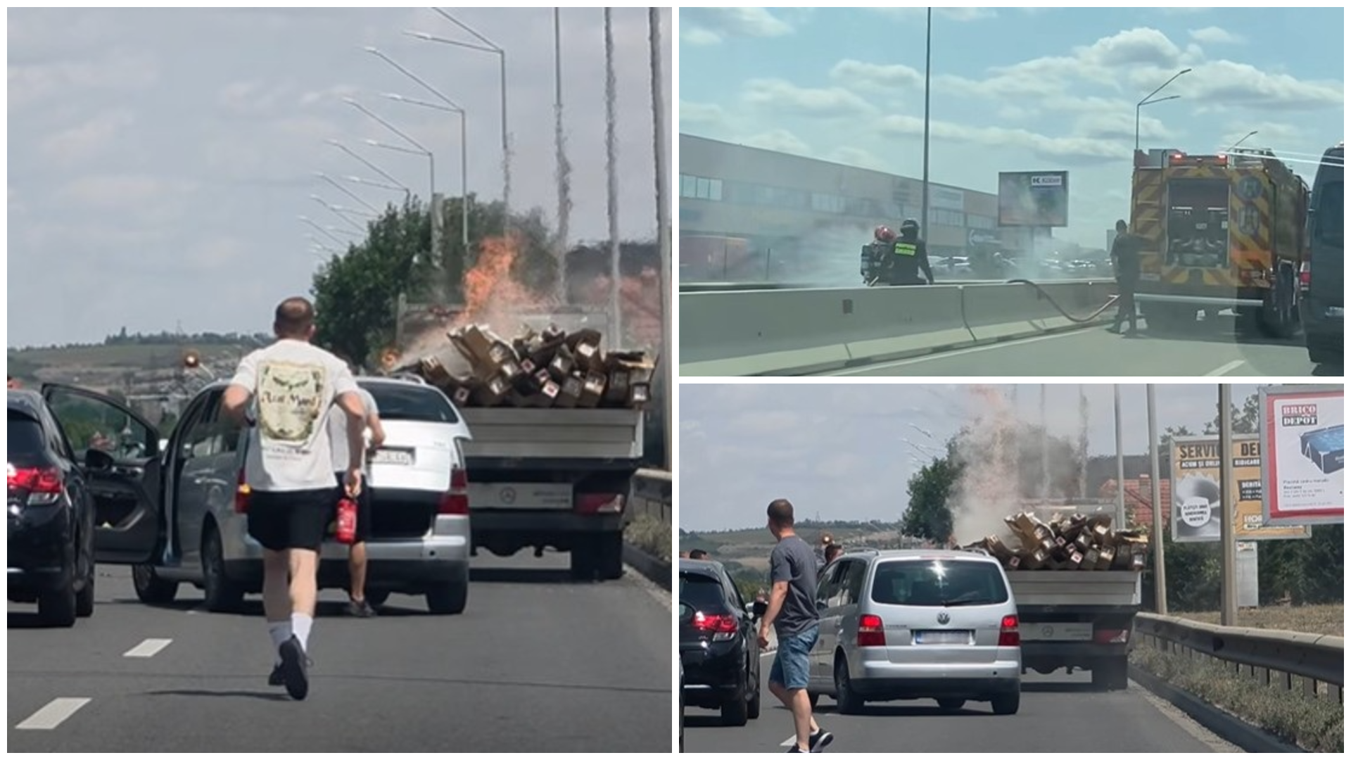 Kigyulladt egy platós kisteherautó a váradi körgyűrűn│VIDEÓ