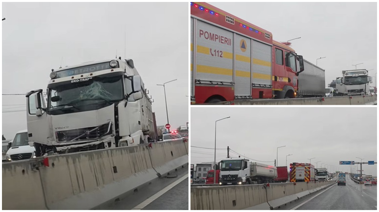 Két teherautó ütközött össze a váradi körgyűrűn