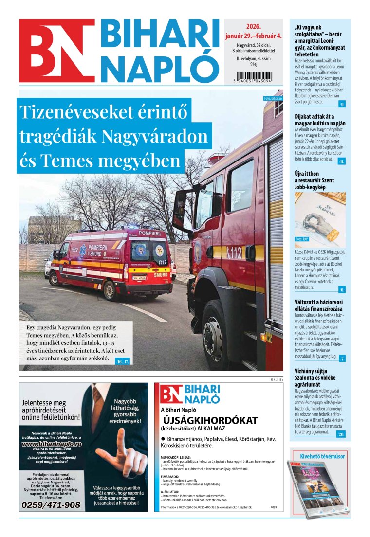 A Bihari Napló hetilap január 29-i lapszámának tartalmából
