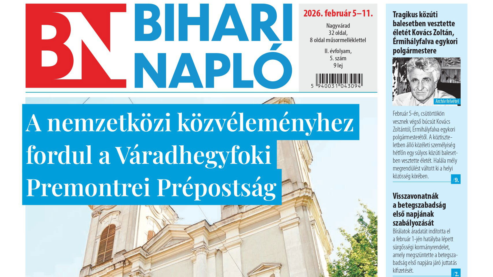 A Bihari Napló hetilap február 5-i lapszámának tartalmából
