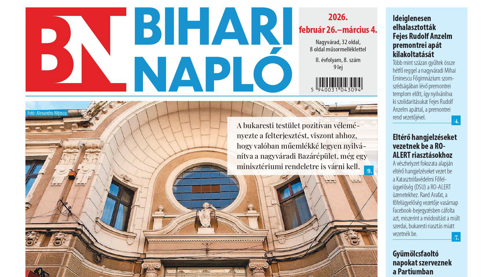 A Bihari Napló hetilap február 26-i lapszámának tartalmából