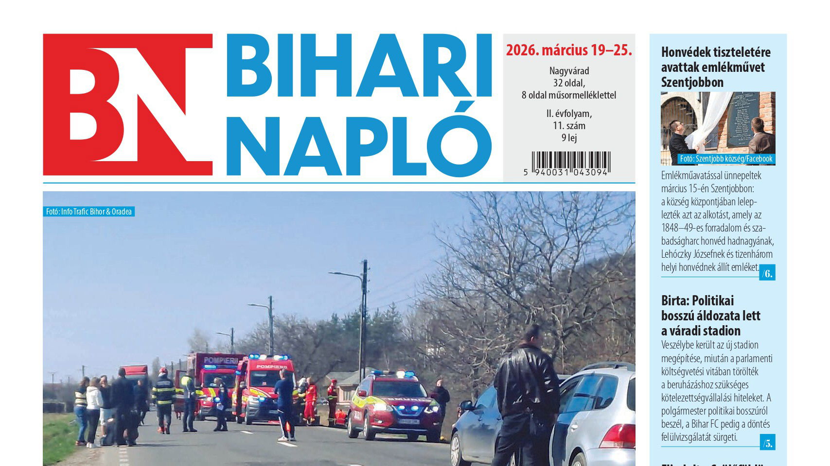 A Bihari Napló hetilap március 19-i lapszámának tartalmából