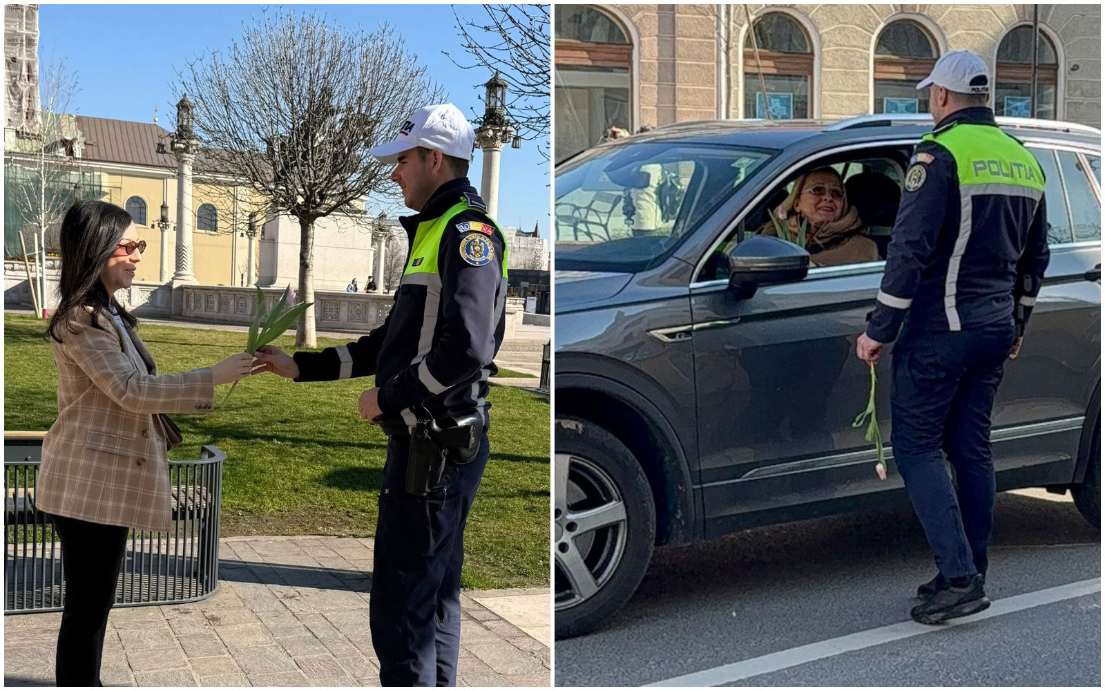 Kedves gesztus nőnapon: virágokkal köszöntötték a hölgyeket a rendőrök | FOTÓK