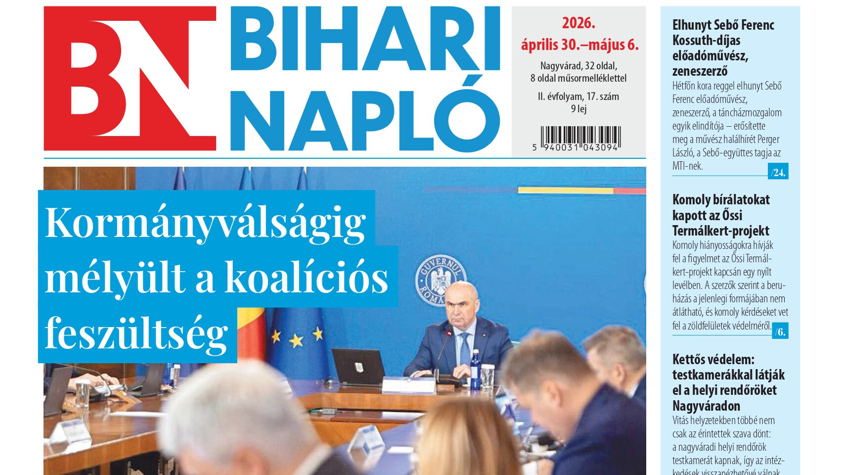 A Bihari Napló hetilap április 30-i lapszámának tartalmából