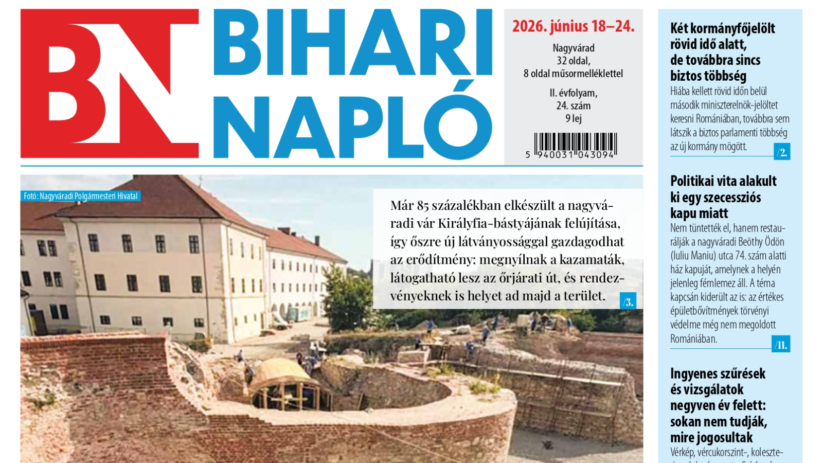 A Bihari Napló hetilap június 18-i lapszámának tartalmából