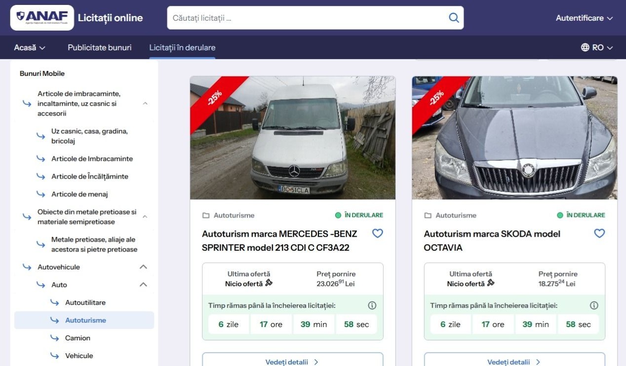 Autóktól a luxustáskákig: milliókat hozott az ANAF árverési platformja
