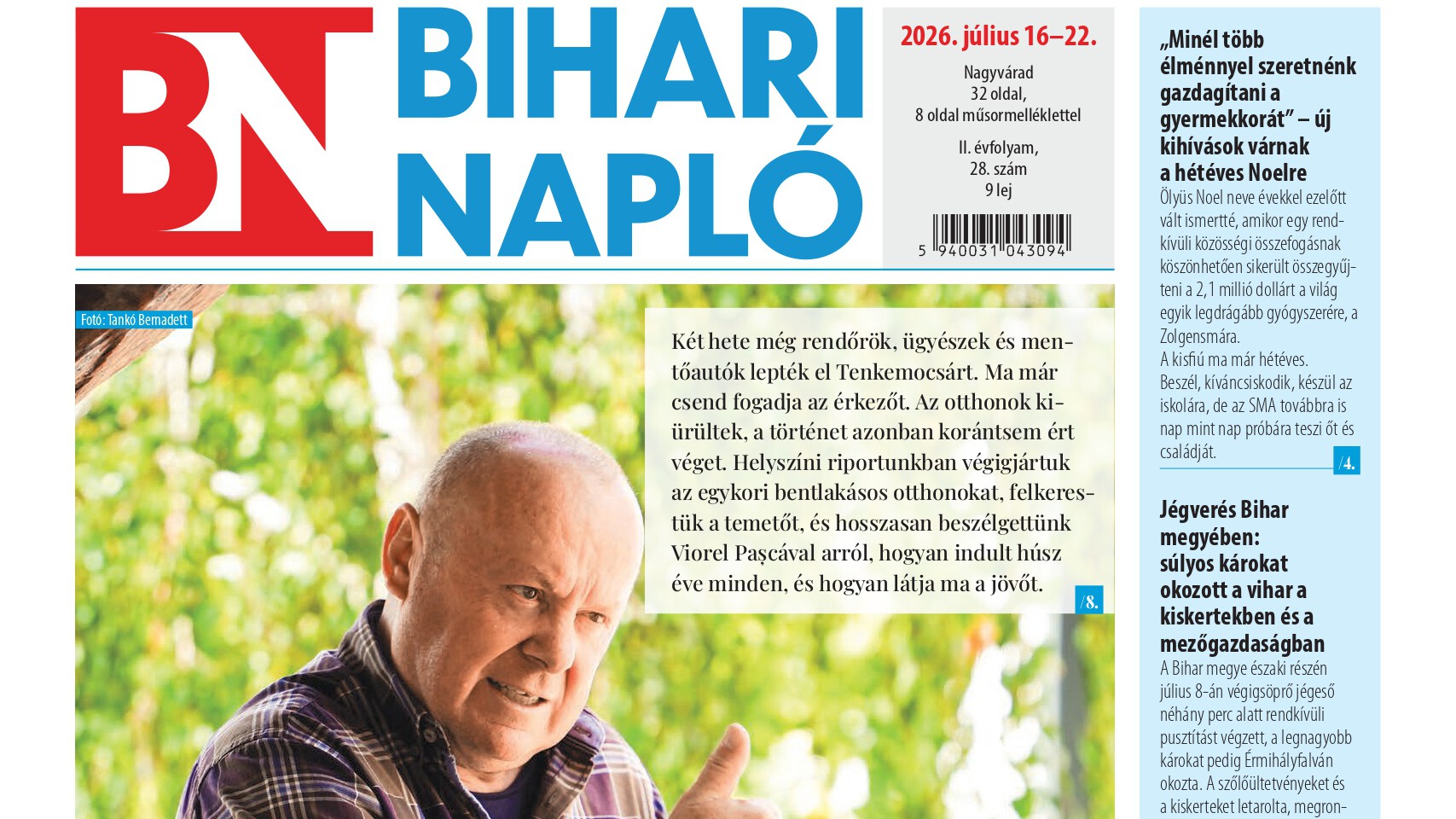 A Bihari Napló hetilap július 16-i lapszámának tartalmából