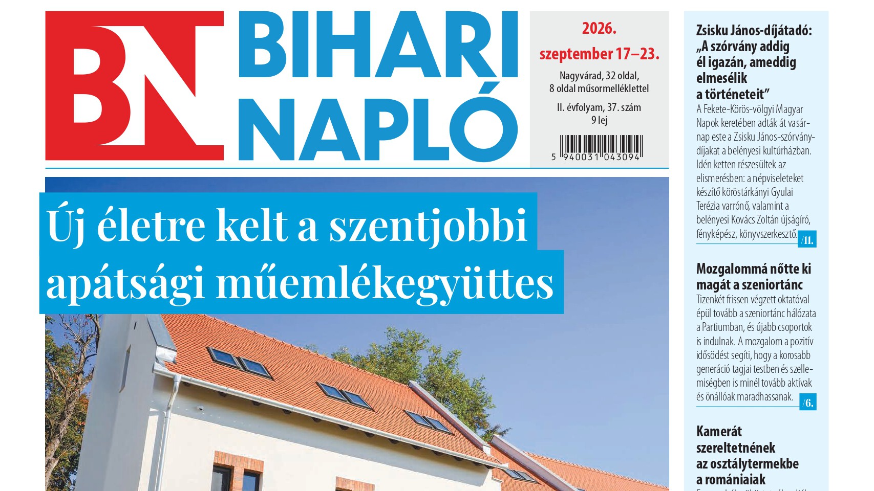 A Bihari Napló hetilap szeptember 17-i lapszámának tartalmából