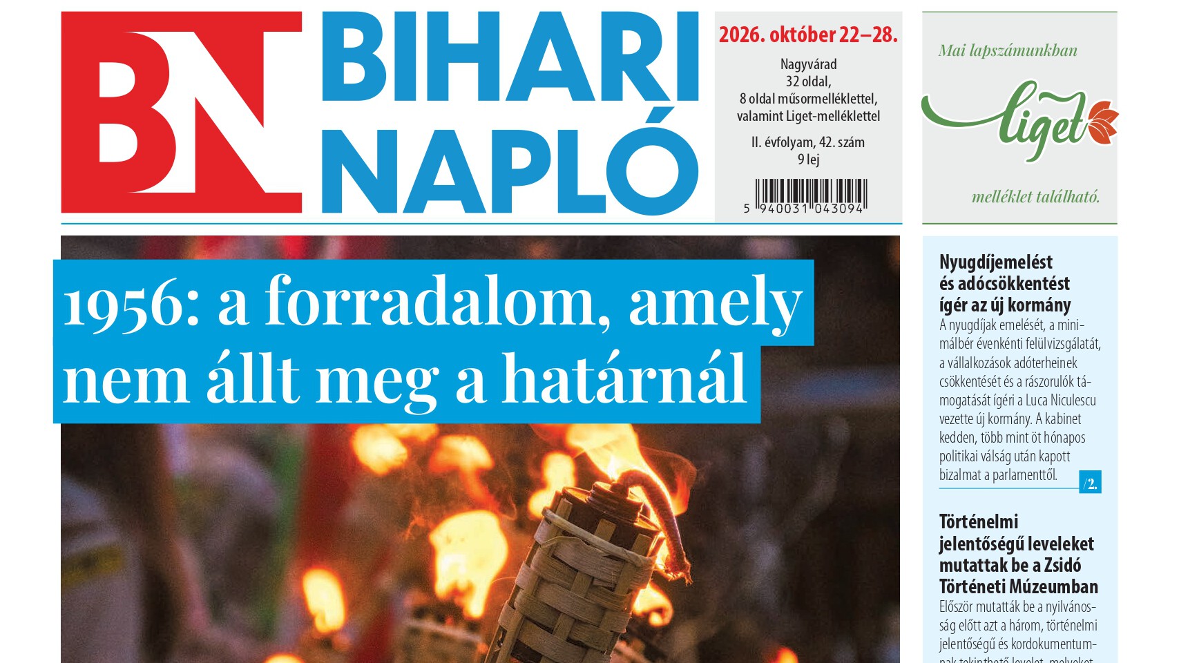 A Bihari Napló hetilap október 22-i lapszámának tartalmából