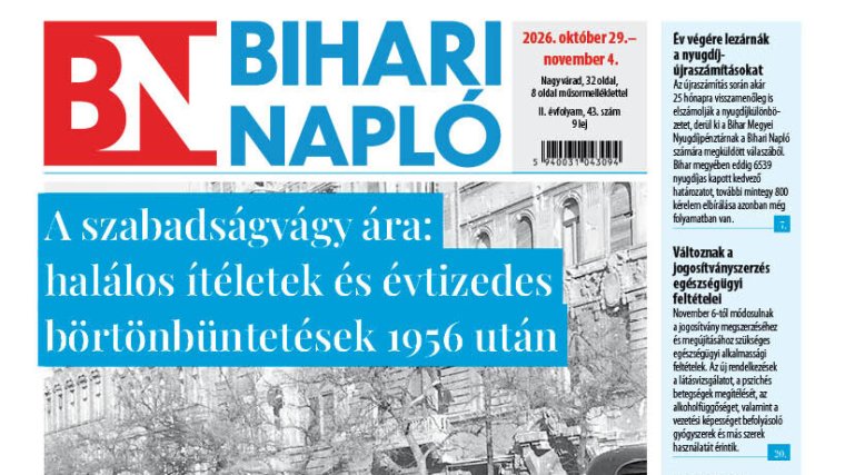 A Bihari Napló hetilap október 29-i lapszámának tartalmából