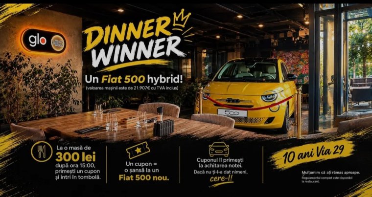 Dinner Winner by Via29! 10 éve Nagyvárad élvonalbeli éttermei között! Nyerj egy Fiat 500-ast – mutatjuk, hogyan!