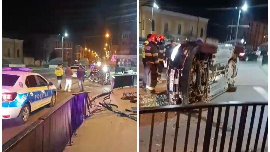 Felborult egy személyautó Nagyváradon