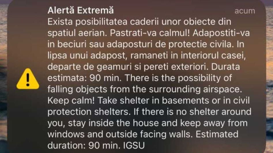 Légtérből lezuhanó tárgyak veszélye miatt adtak ki Ro-Alert üzenetet