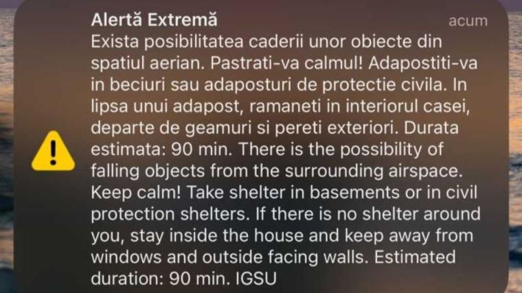 Légtérből lezuhanó tárgyak veszélye miatt adtak ki Ro-Alert üzenetet