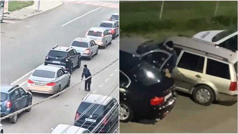 Botra támaszkodva kéregetett, majd autóval hajtott el egy férfi Brassóban | VIDEÓ